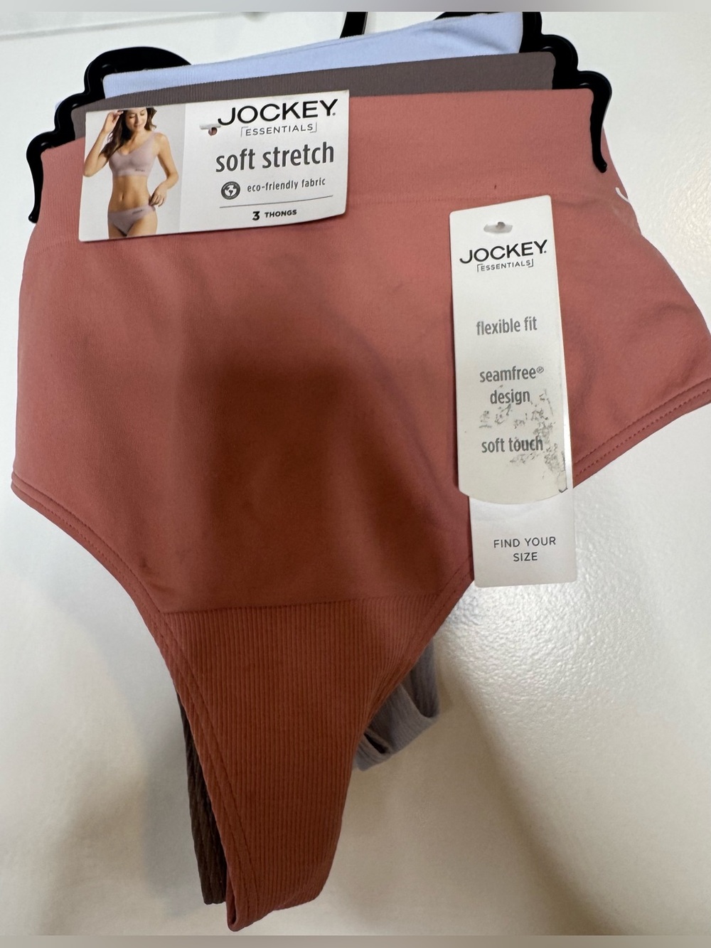 Jockey Essentials Soft Stretch Thongs - Coral, Taupe, Light Blue Sz xxl stretch